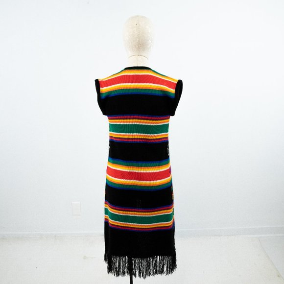 Vintage 70s S Spanish Style Rainbow Sweater Duster - Picture 5 of 9